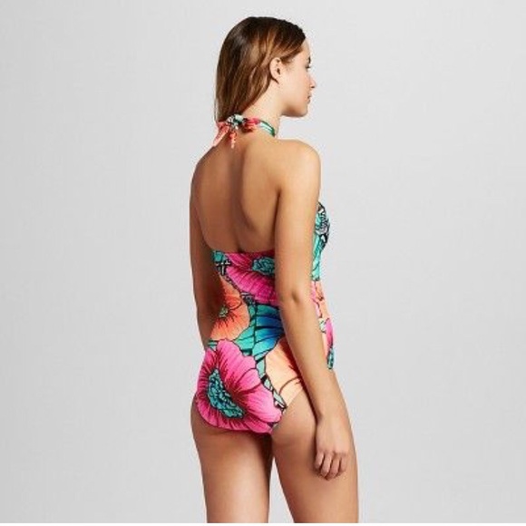 Tropical High-Neck Wrap One-Piece Swimsuit - Picture 2 of 3